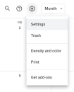 google calendar web settings button