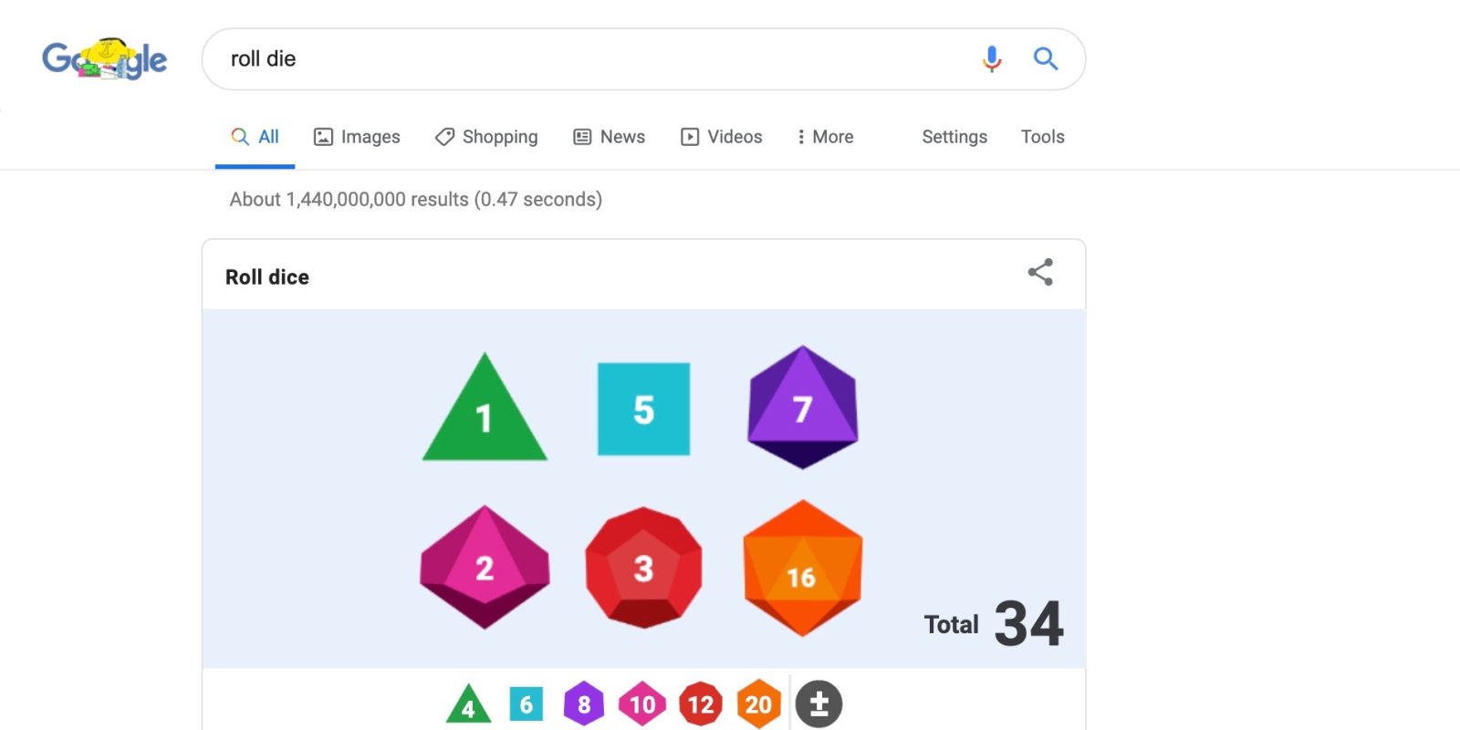google search adds multi sided die to