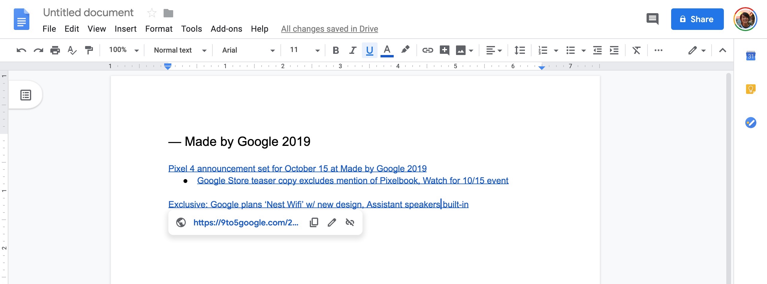 Google Docs on the web testing convenient link previews - 9to5Google