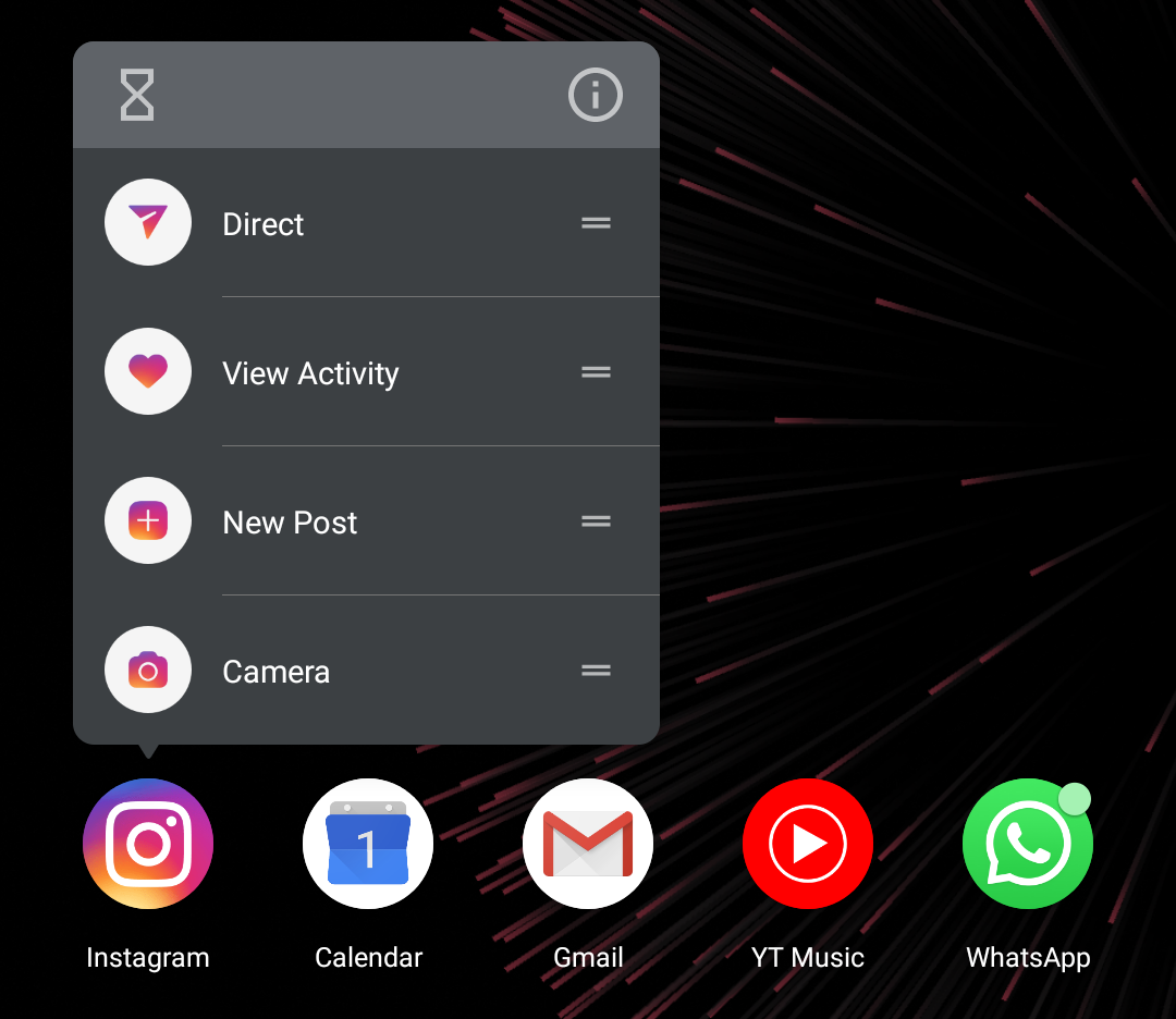 instagram android app shortcuts