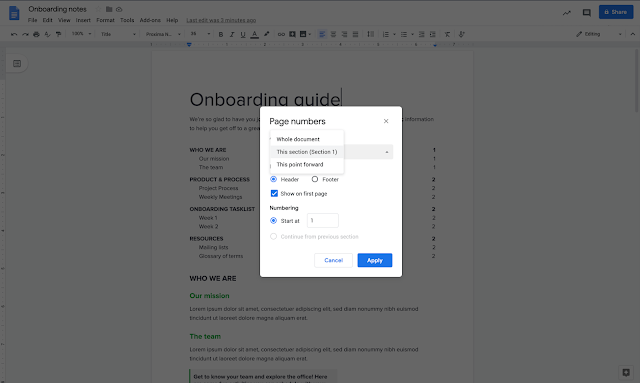 Google Docs can add different page numbers to sections - 9to5Google