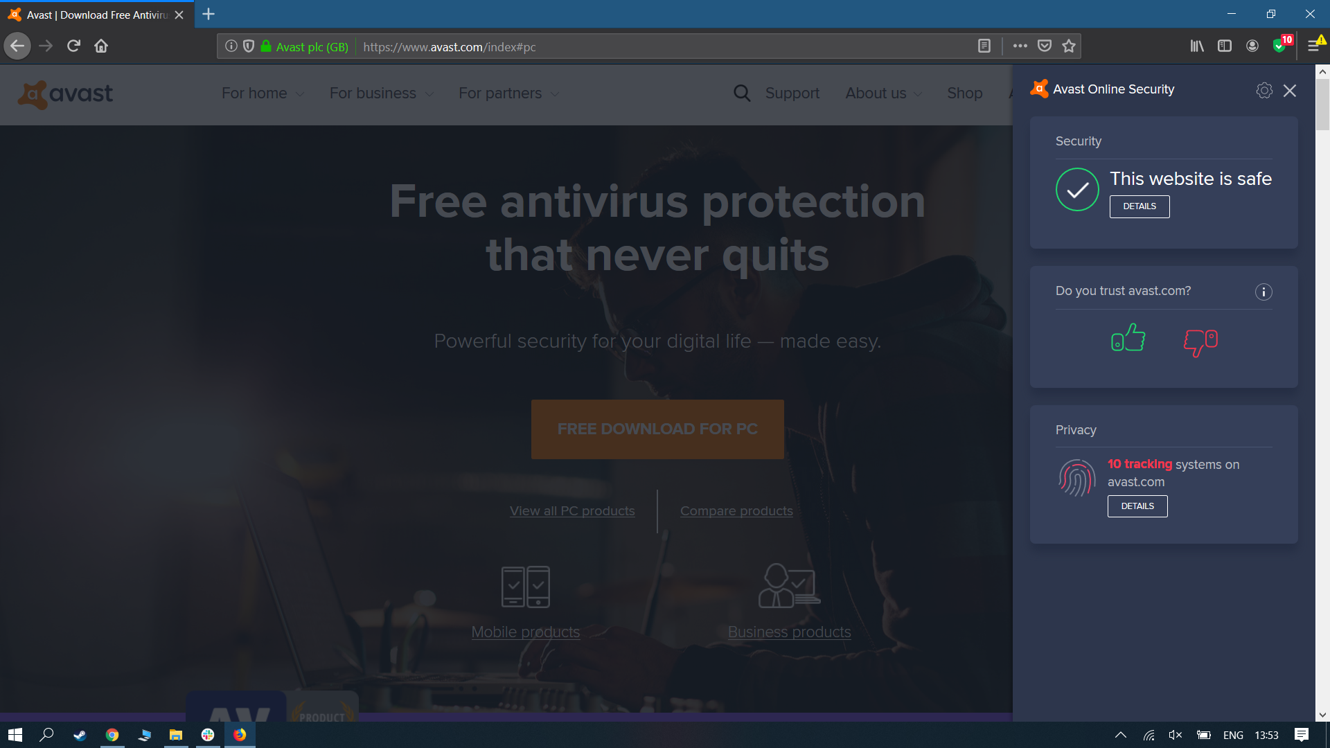 avast online security add-on extension for firefox