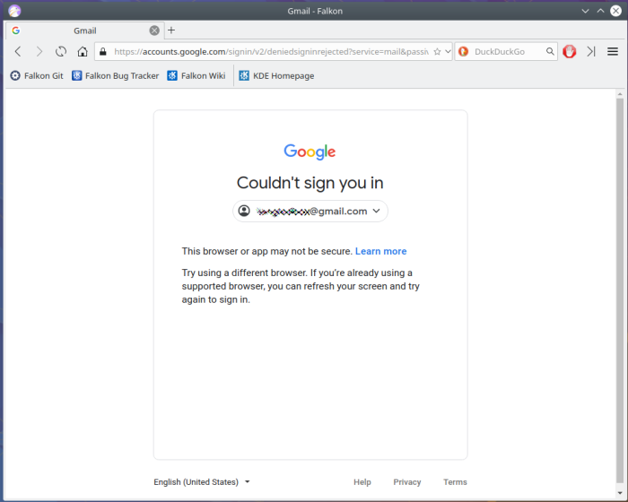 falkon browser google account blocked