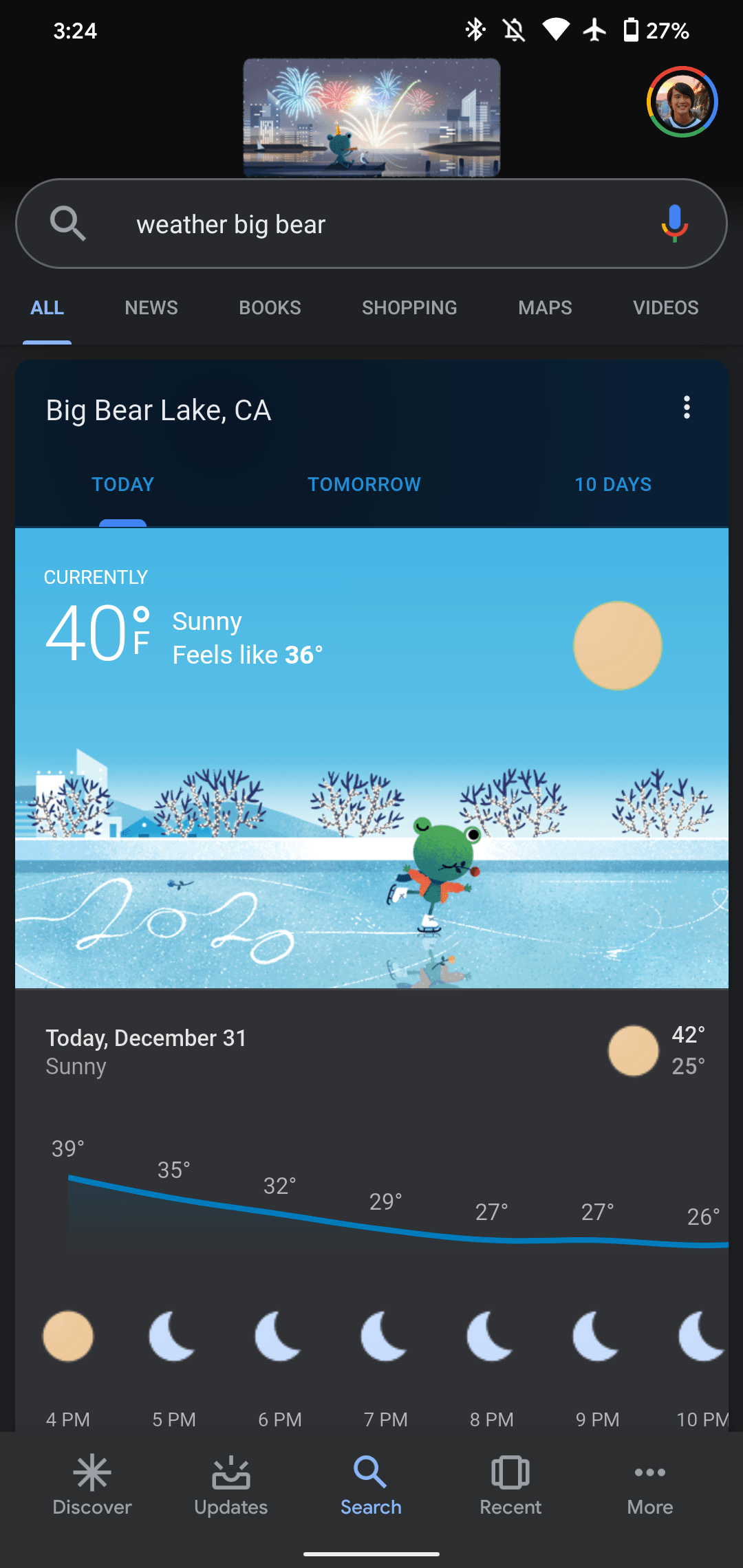 Google Weather festively rings in the New Year [Gallery]