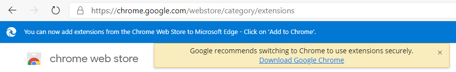 Google warning not to use Edge