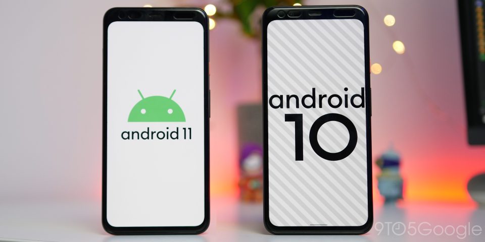 Android 11 and Android 10 logos