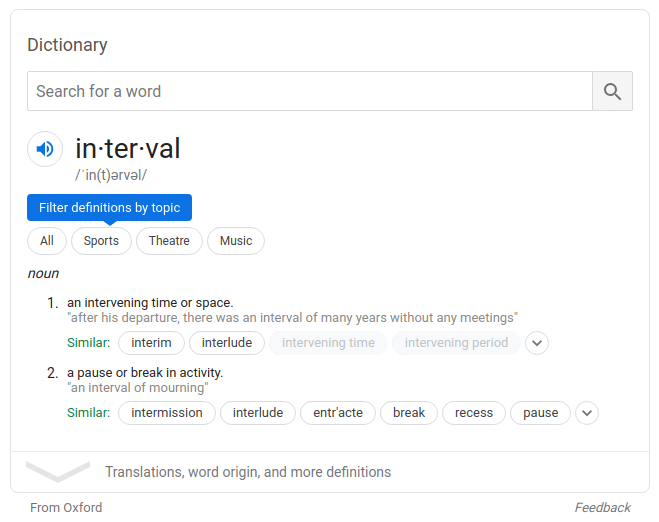 Google Search showing the dictionary sort feature on desktop.