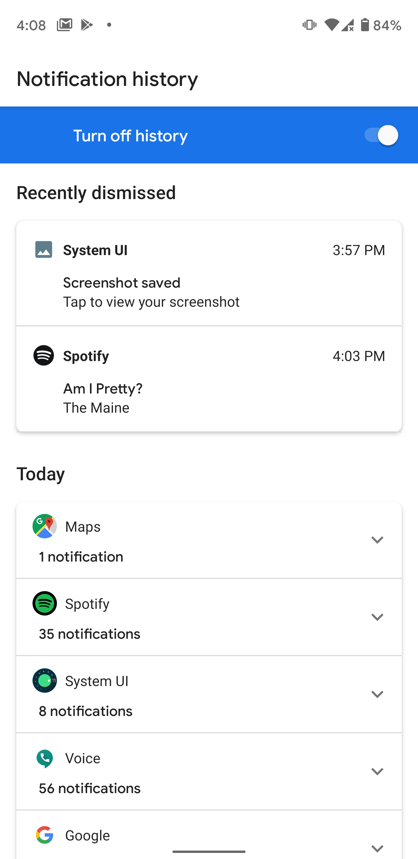 android 11 developer preview notification history