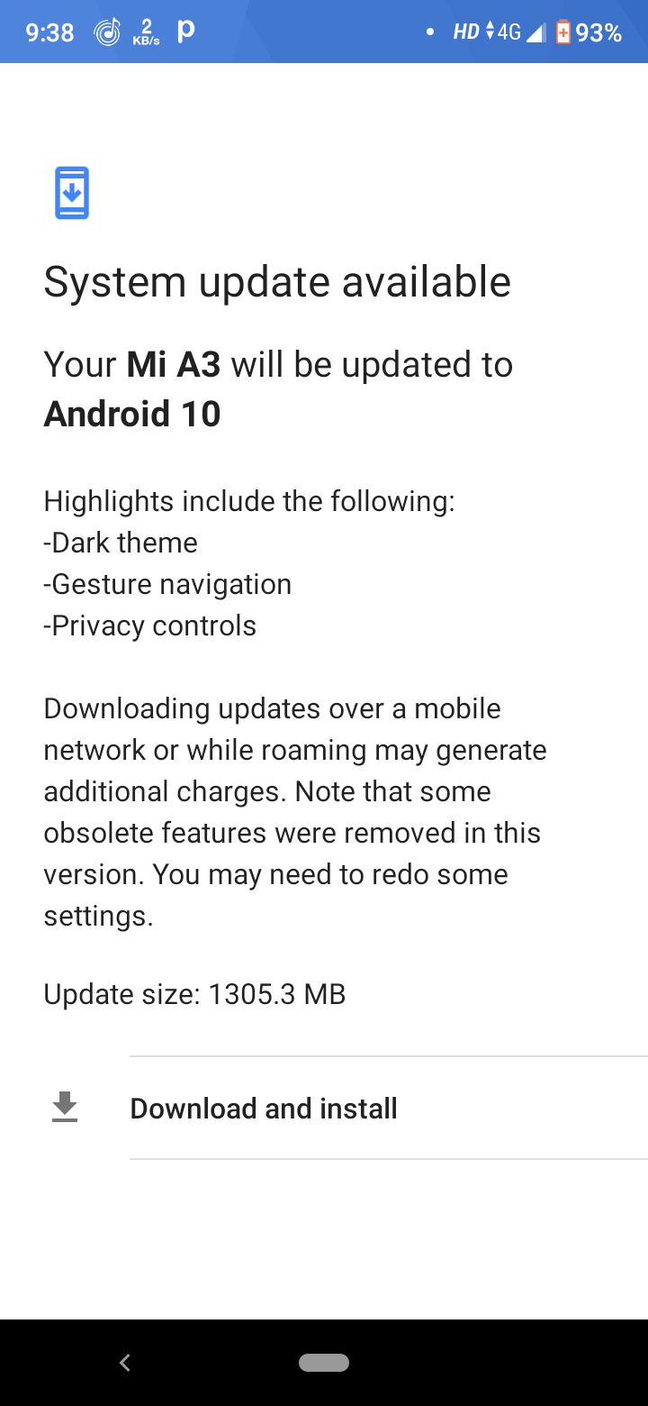 xiaomi mi a3 android 10 update