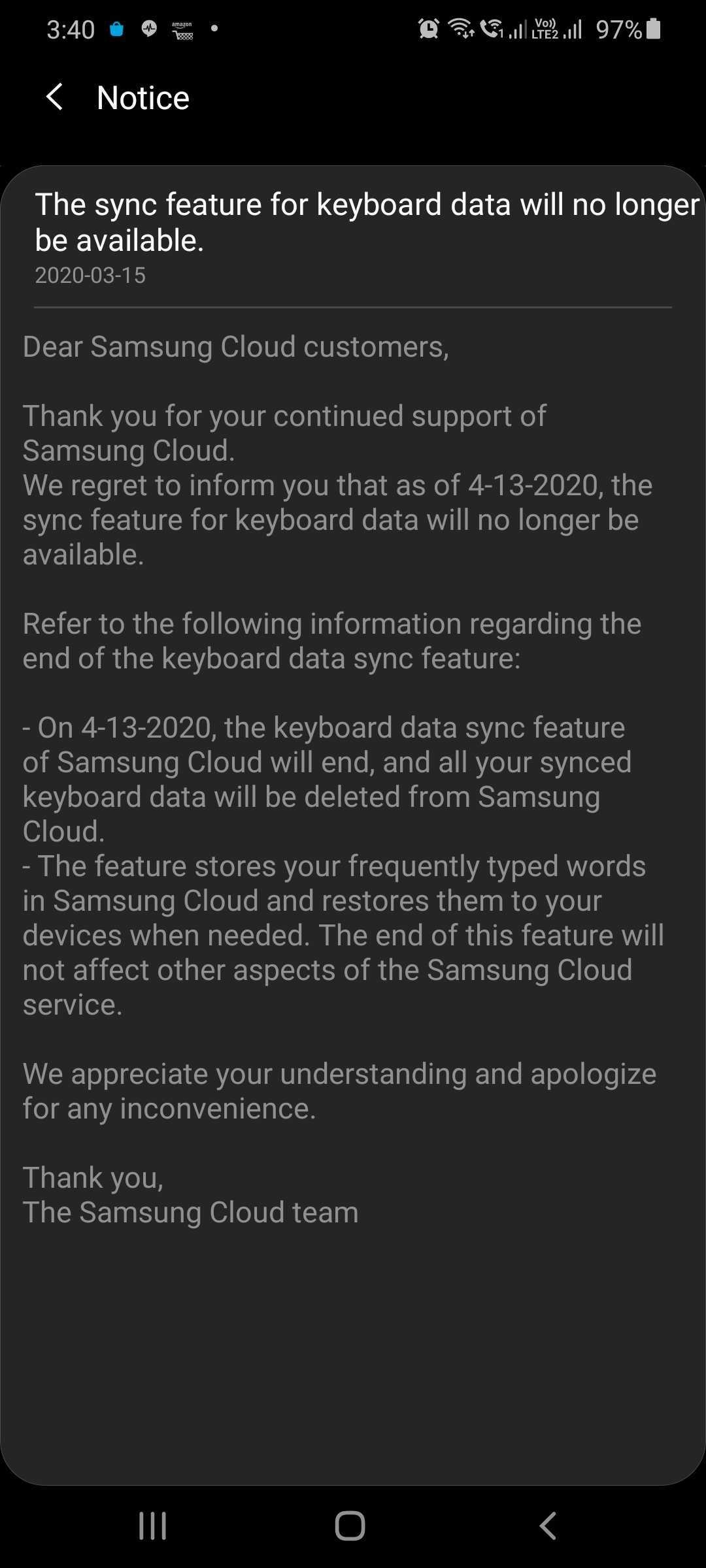 samsung cloud keyboard sync data notice