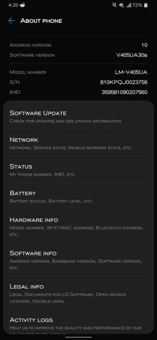 LG V40 Android 10 update