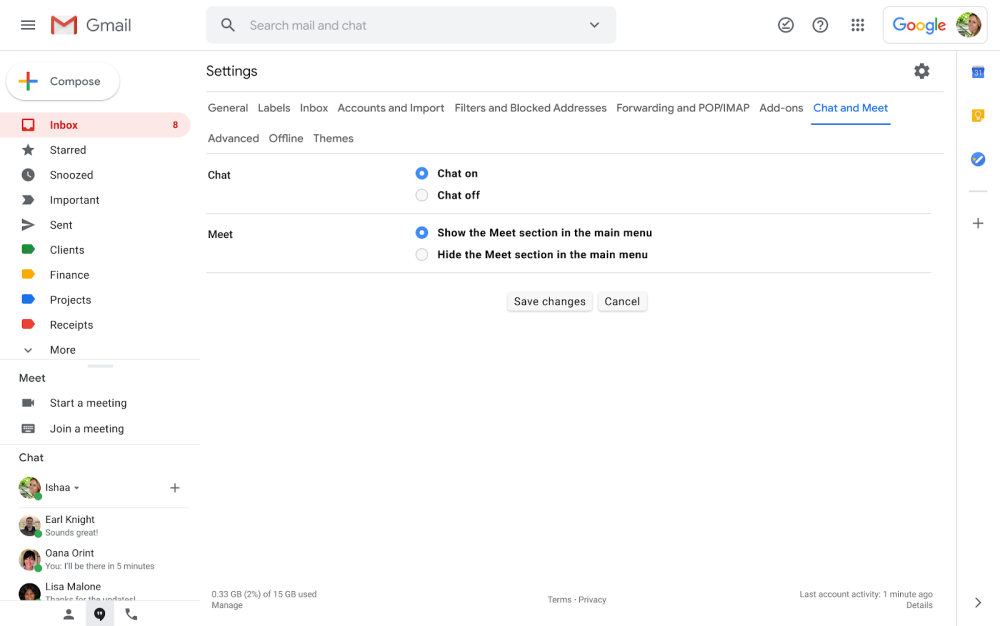 hide google meet gmail