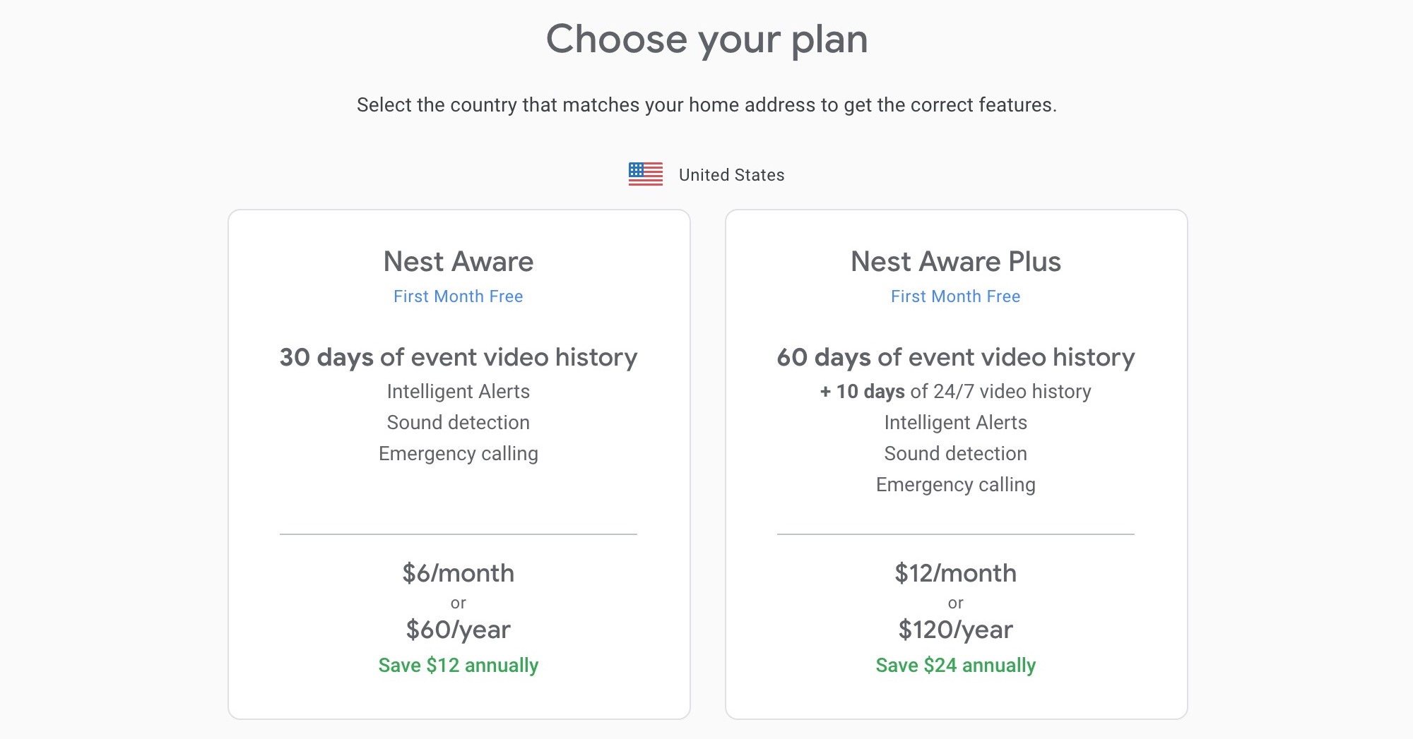 new Nest Aware subscriptions 