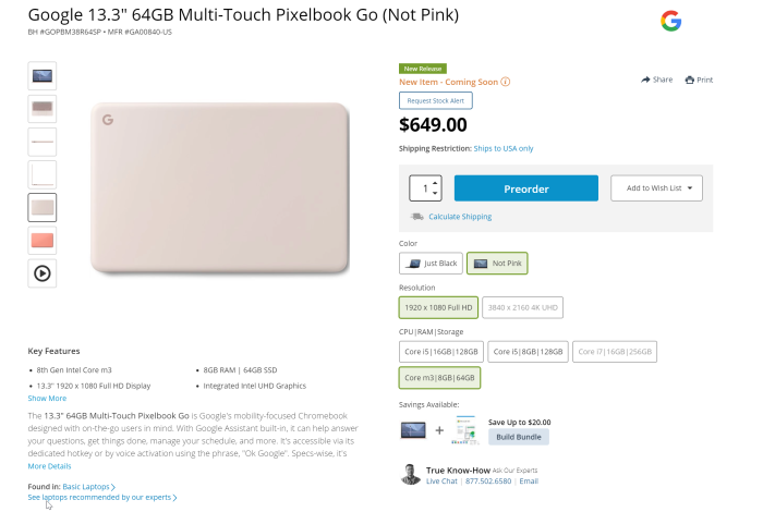 Core M3 Not Pink Pixelbook Go Goes Up For Pre Order 9to5google