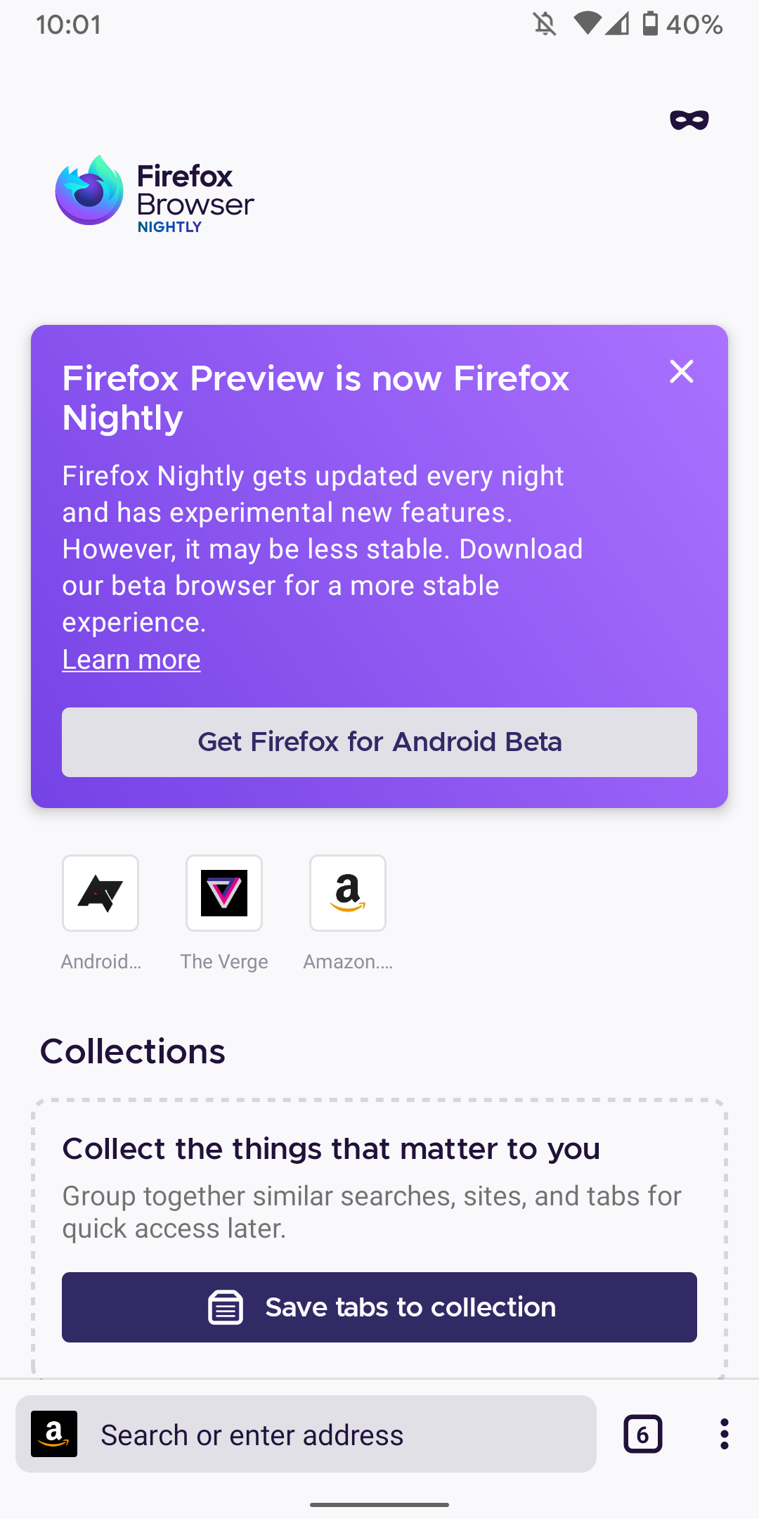 firefox nightly preview android message