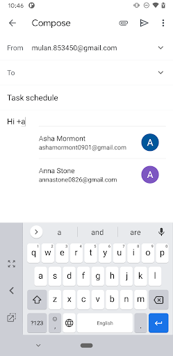 gmail android recipients shortcut