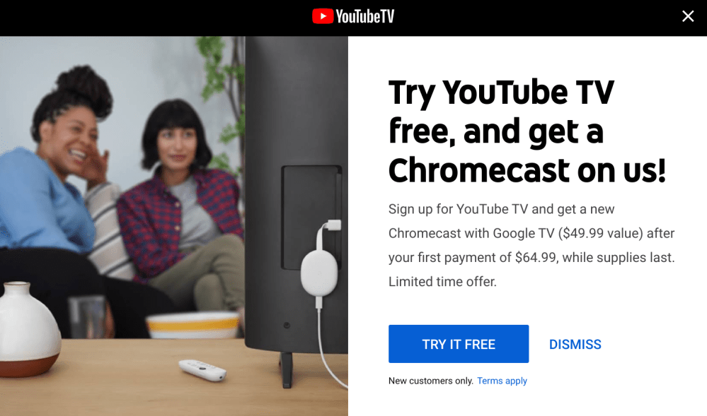 buffet Udelade dynasti New YouTube TV subs get free Chromecast with Google TV - 9to5Google