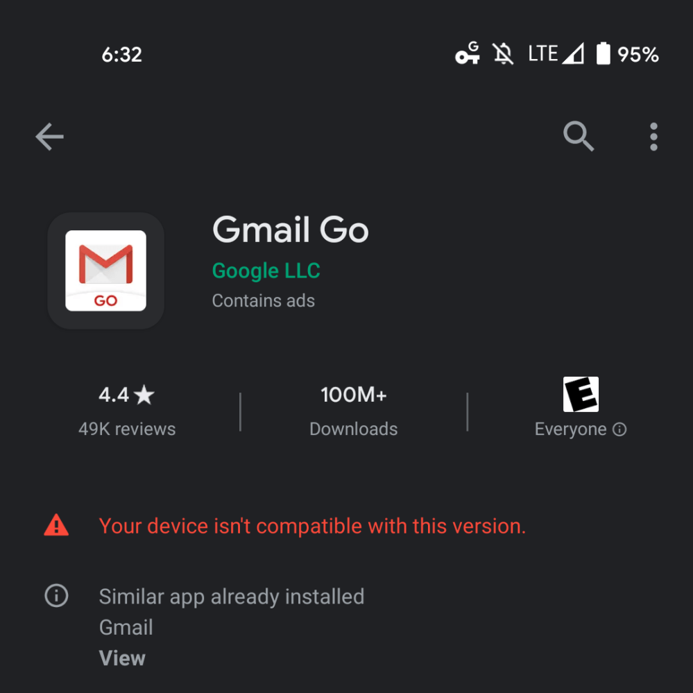 gmail go not suppored