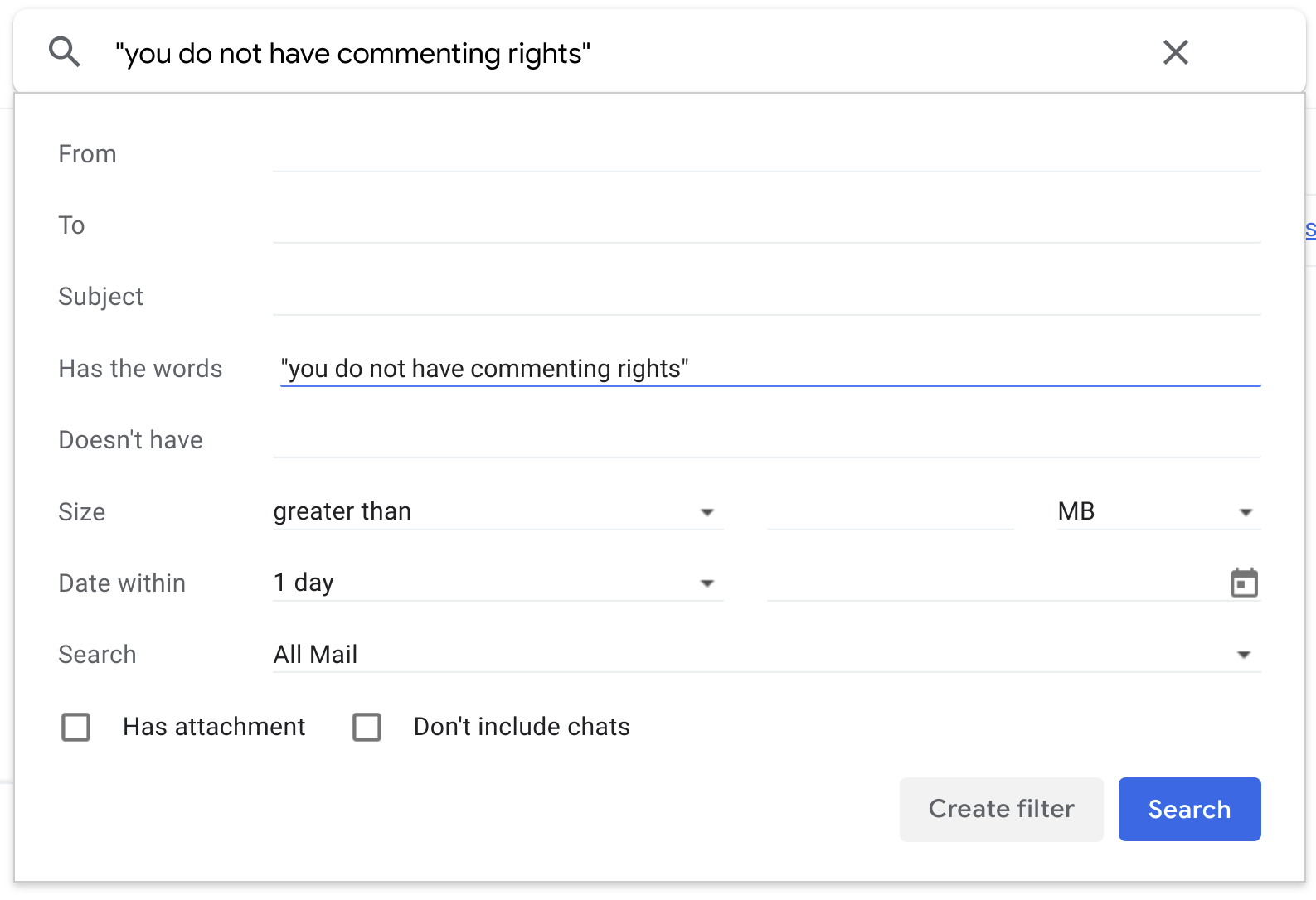 Gmail filter for Google Docs/Sheets/Slides comments spam