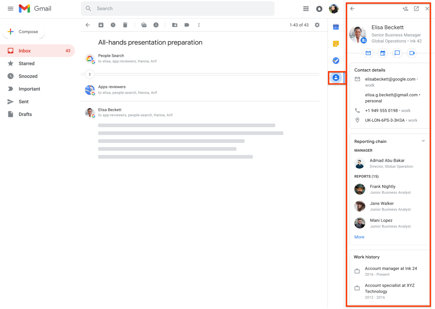 Google Contacts Gmail sidebar