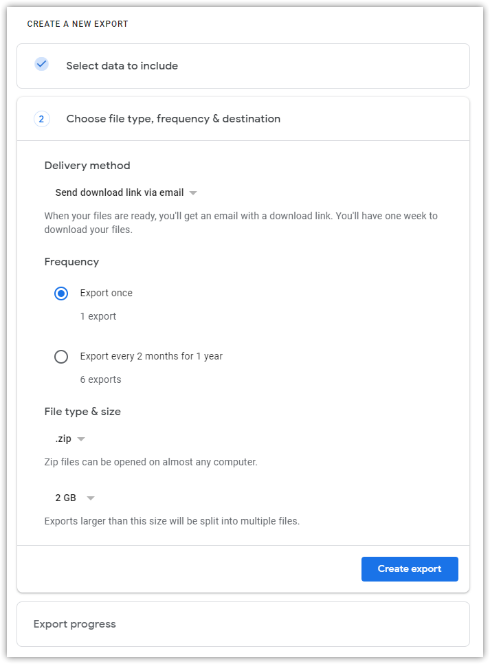 google photos export takeout download type