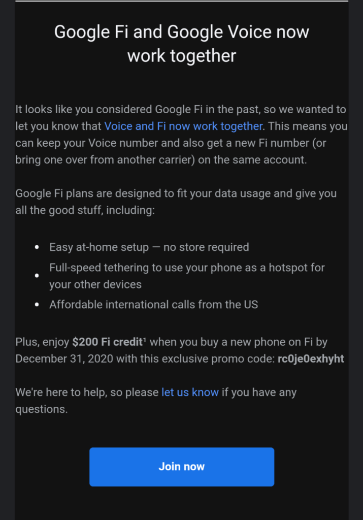 Google Fi reaching out to Voice users with sign-up promo ...