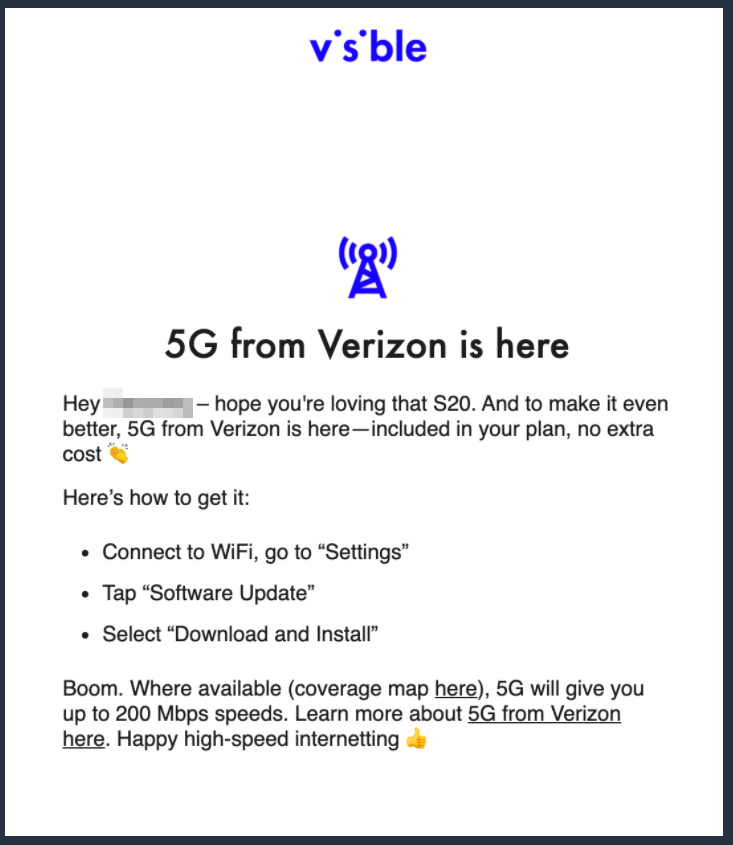 Visible 5G on Android, Samsung Galaxy S20