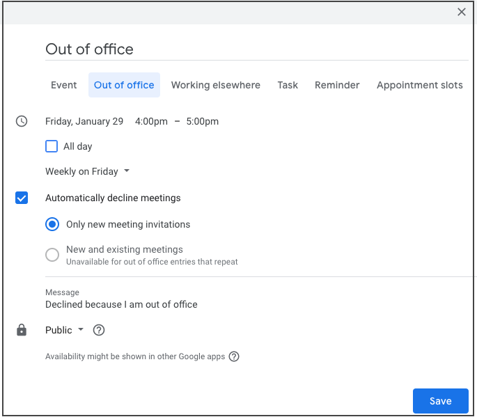 Google Calendar now lets you set split working hours, repeating OOO