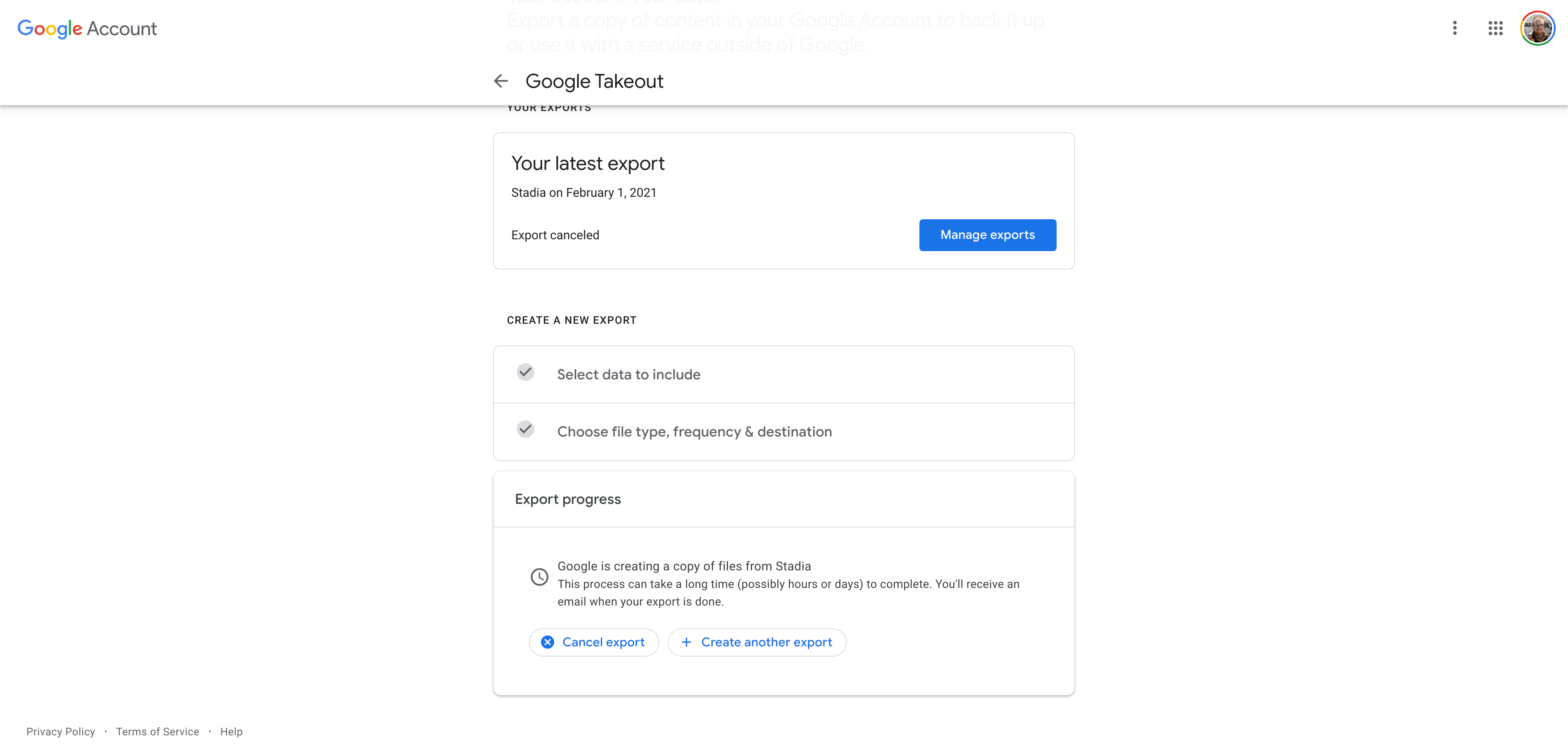 Exporting Stadia game save data and captures with Google Takeout