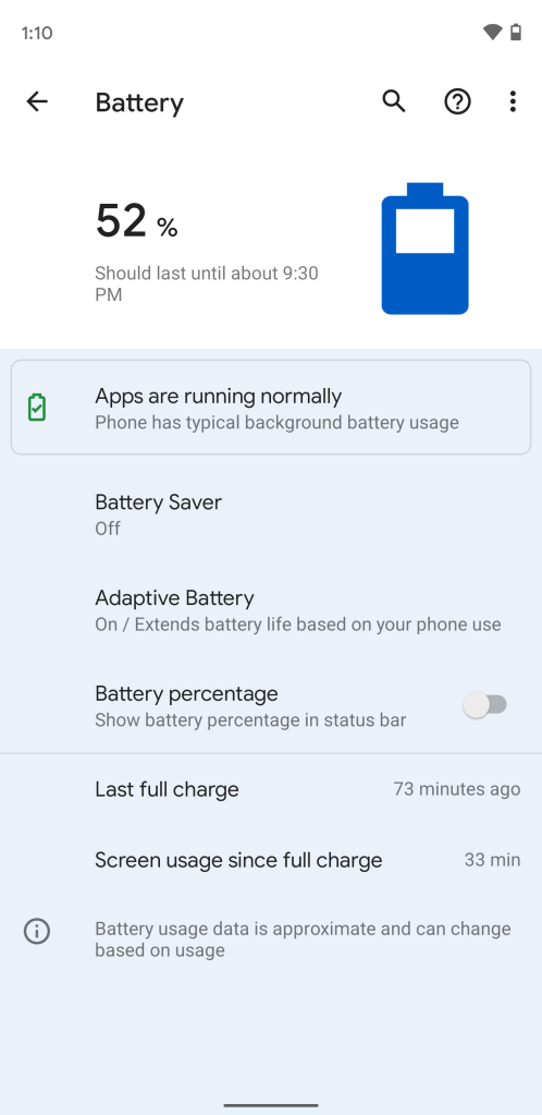 Android 12 Settings Battery page