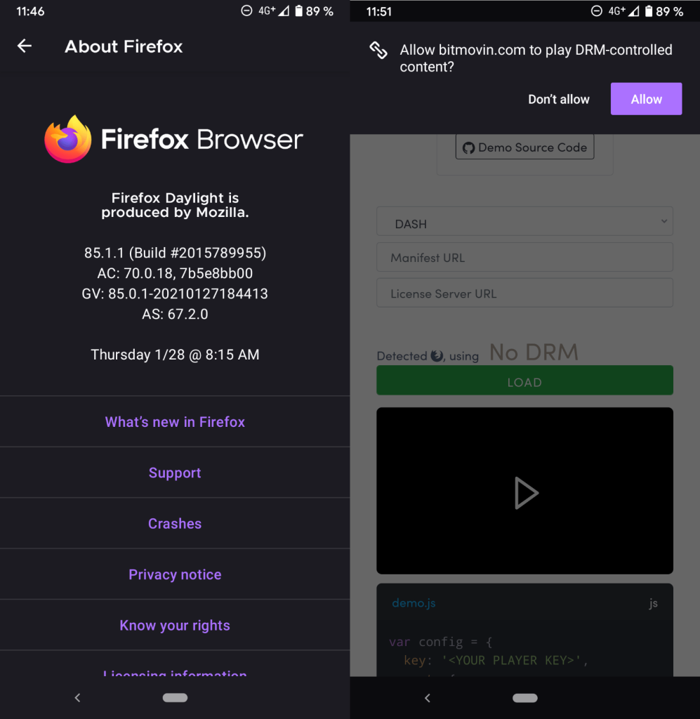 firefox android DRM