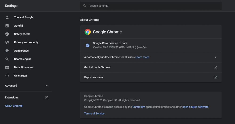 Google Chrome updates