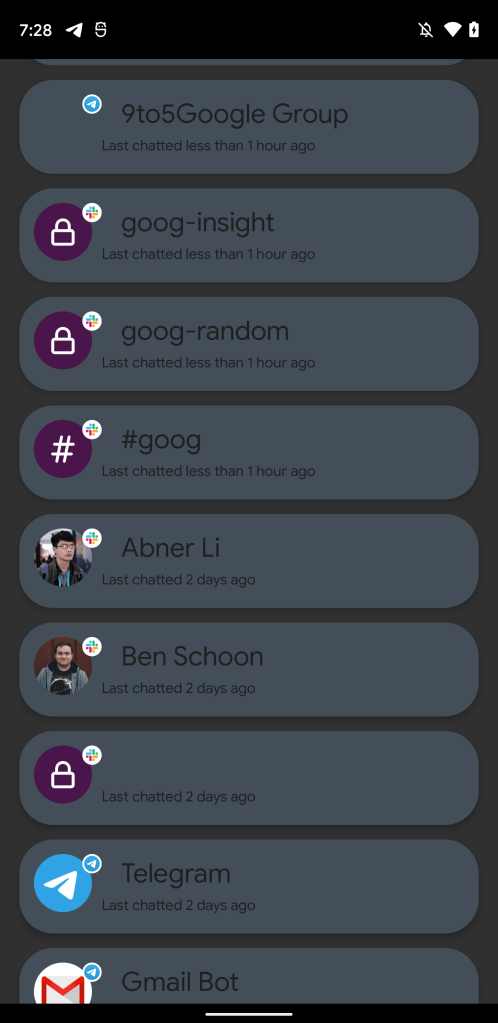 A list of conversations from which you can choose to display in a People Space widget