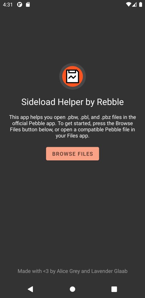 Sideload Helper by Rebble for pebble smartwatches