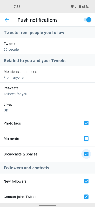 Disable push notifications for Twitter Spaces