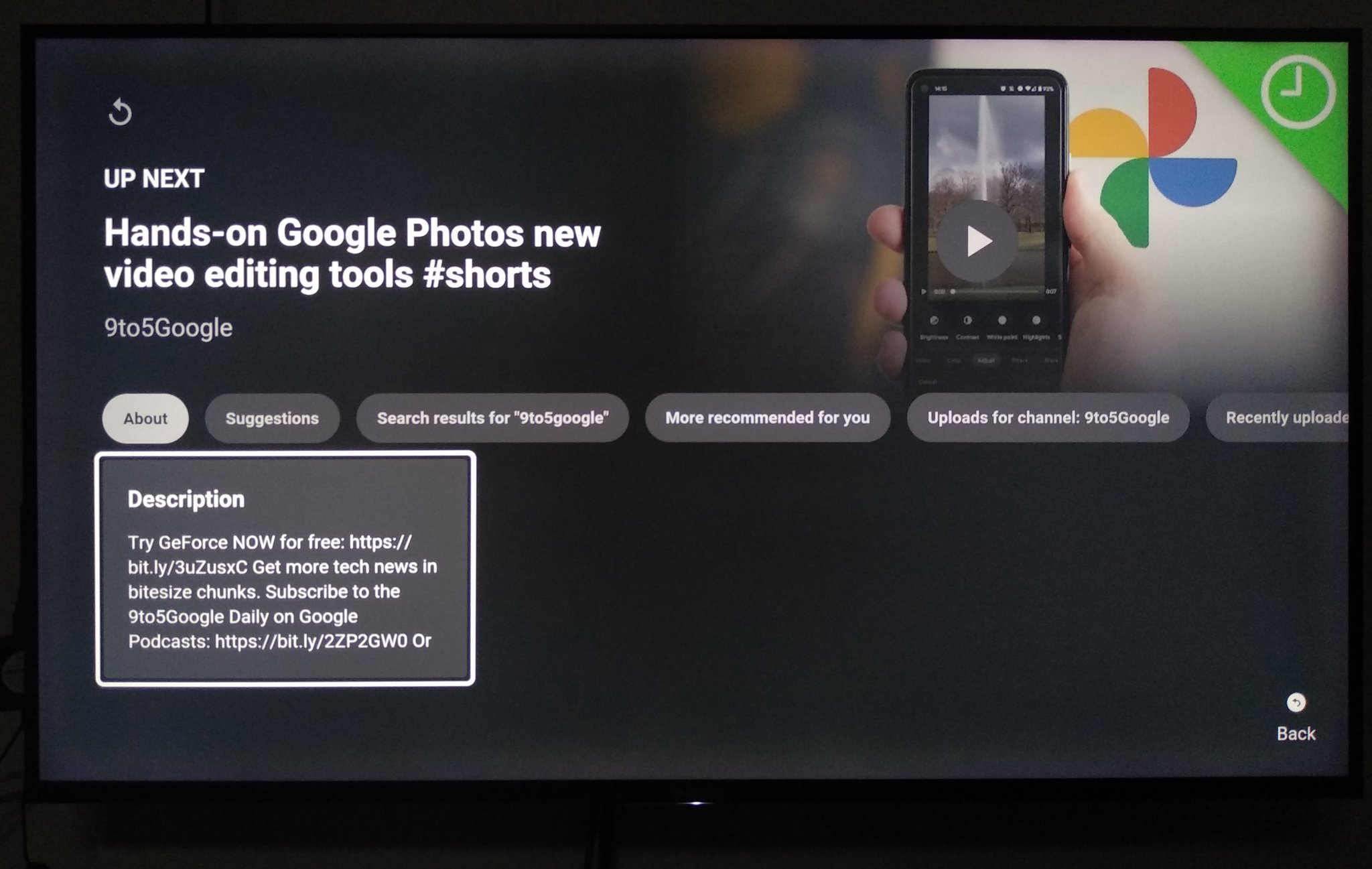 YouTube app for Android TV tests adding description - 9to5Google