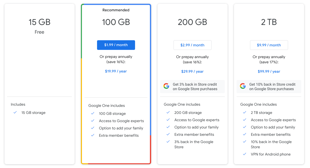 google photos storage pricing