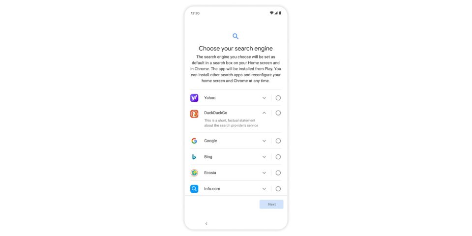 Android choice screen search