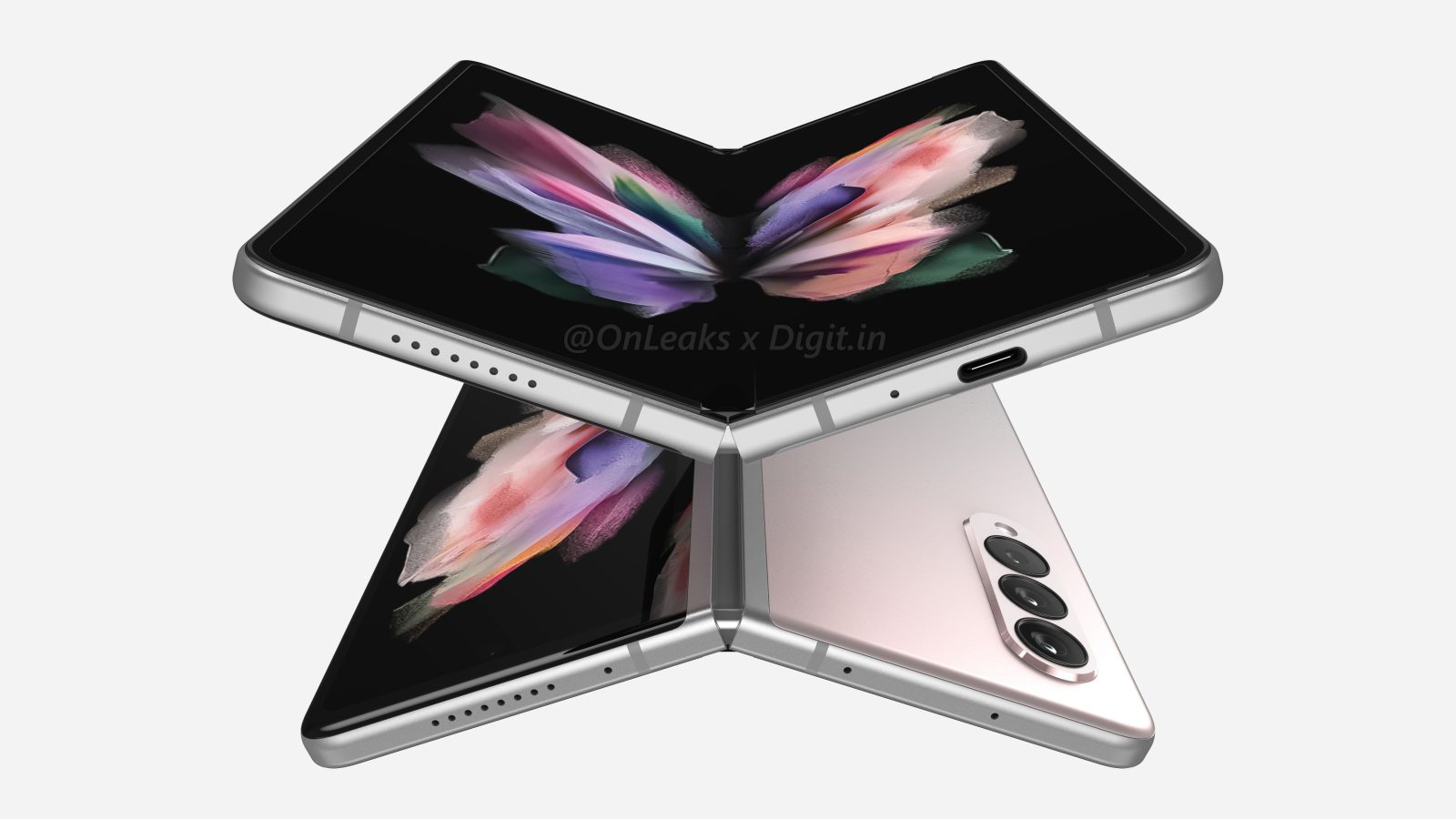 Samsung Galaxy Z Fold 3 render in pearlescent silver