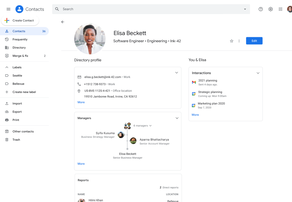 Google Contacts Workspace