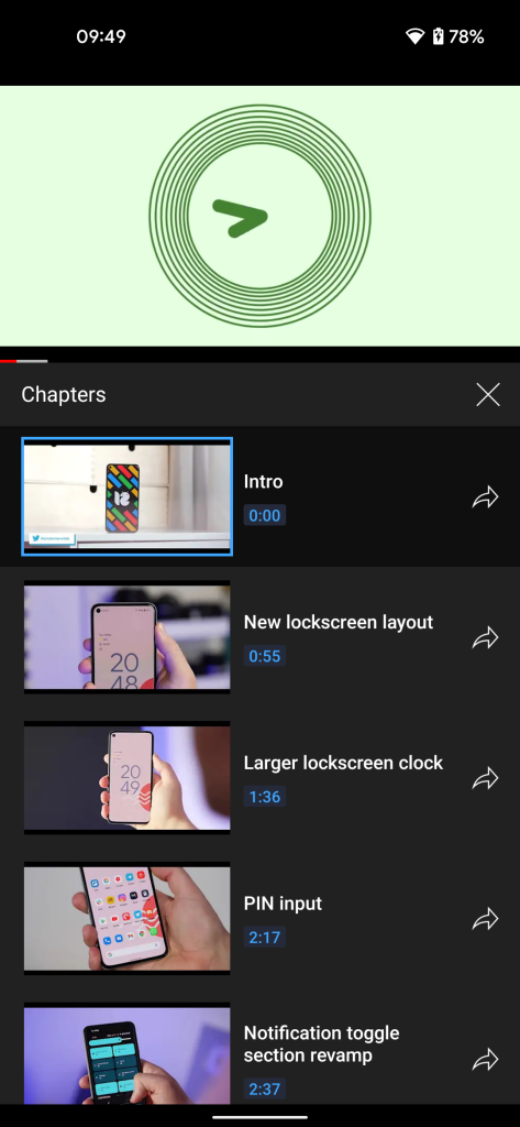 youtube android chapters