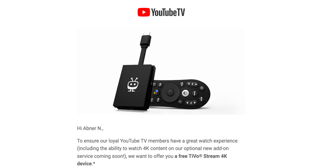 YouTube TV free TiVo Stream