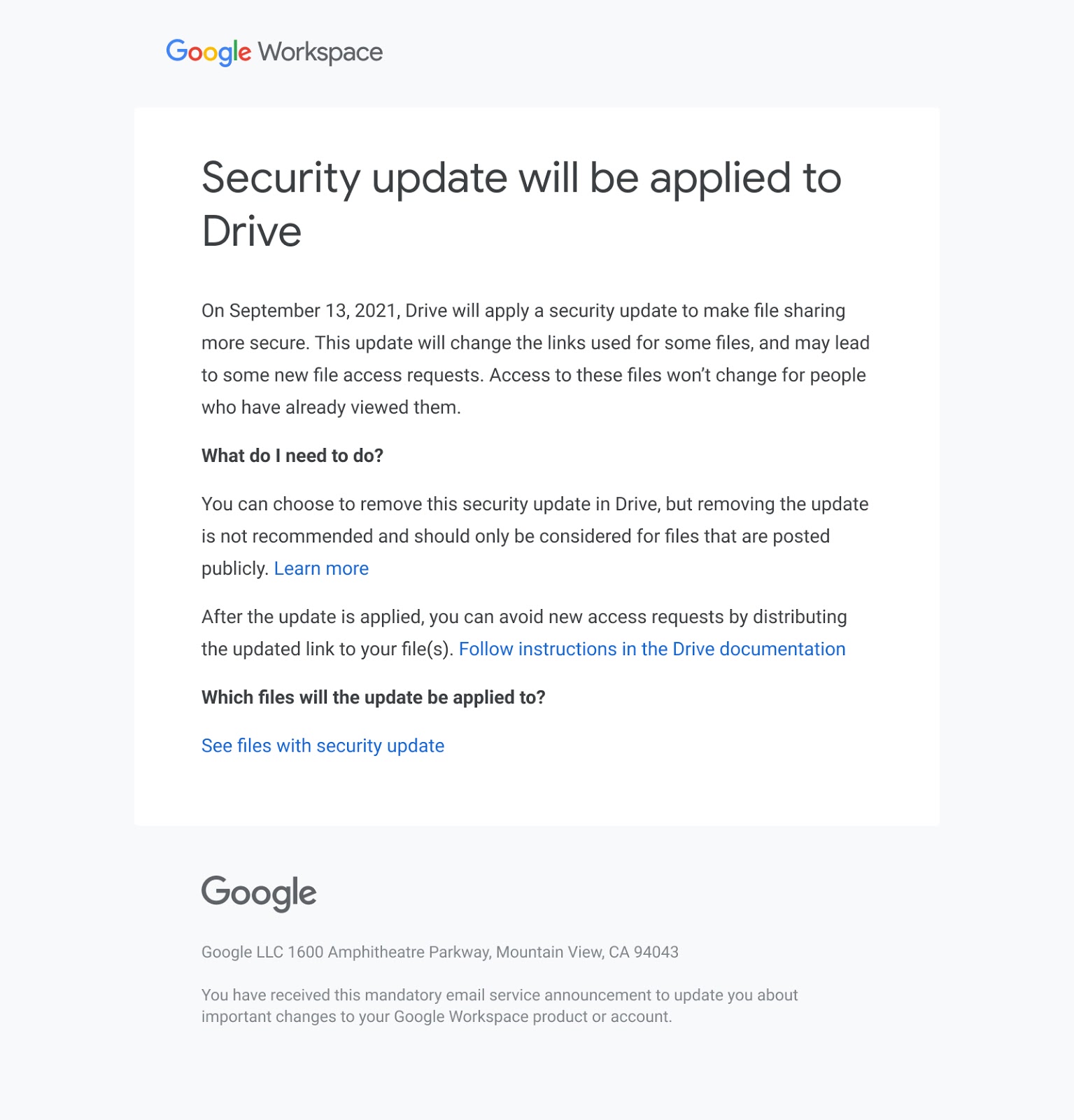 Google Drive security update