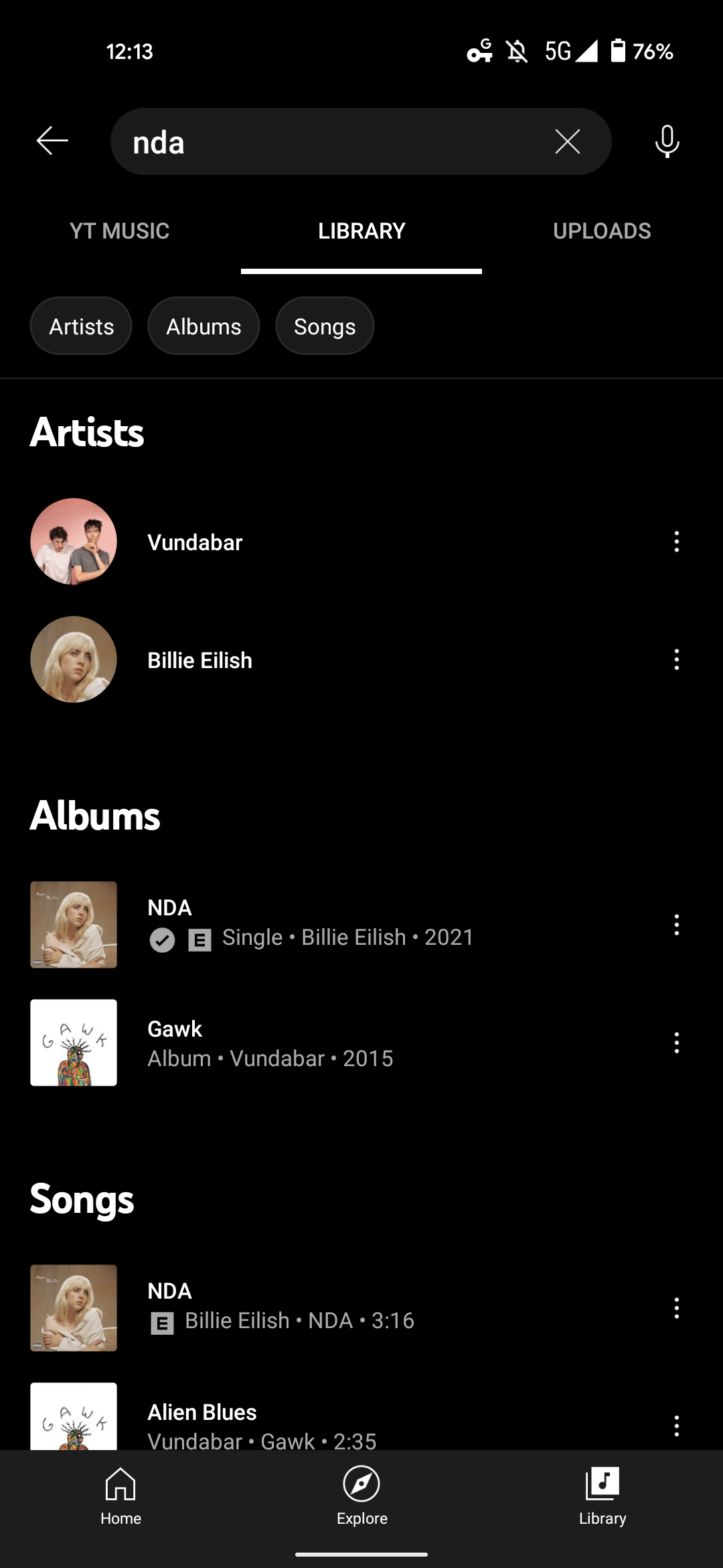 YouTube Music Library search