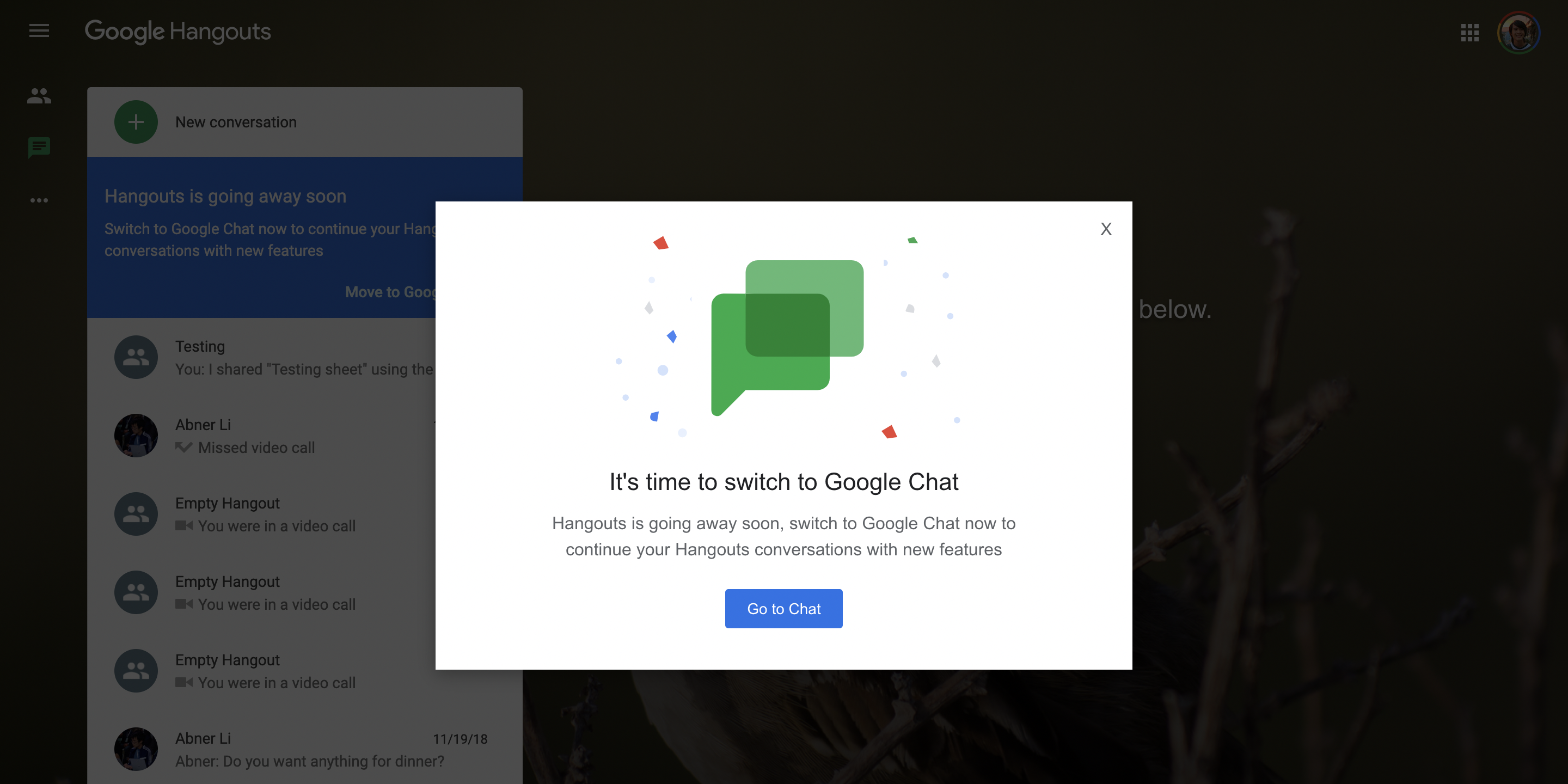 Upgrading from Google Hangouts to Google Chat