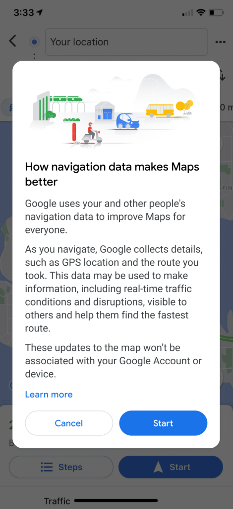 Google Maps navigation data