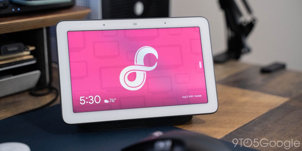 The new (2021) logo for Fuchsia, displayed on a Nest Hub