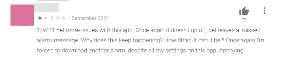 1-star review for Google Clock app due to broken scheduled alarms