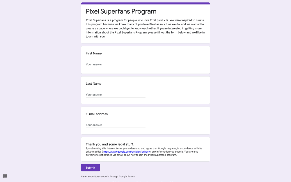Pixel Superfans sign-up
