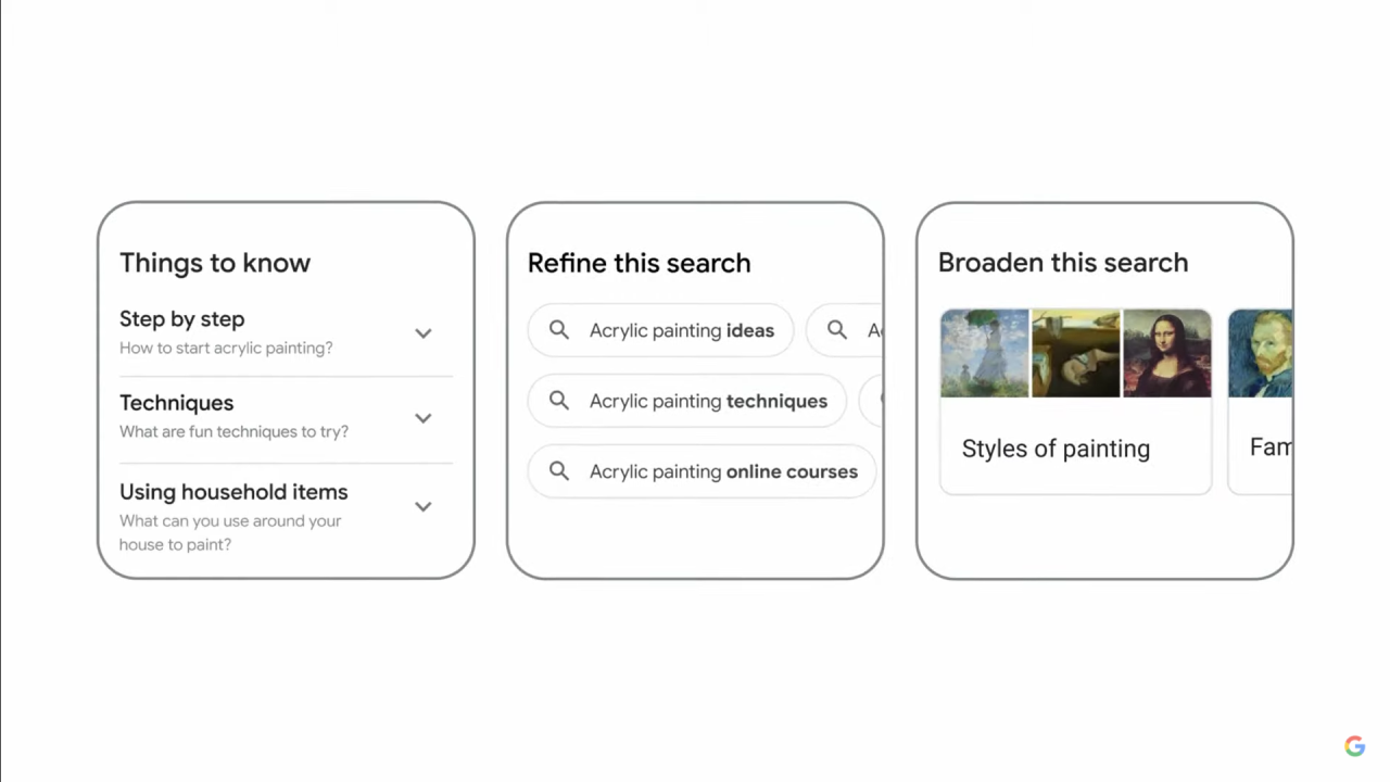 Google Search redesign highlights including Things to Know, Refine this search, and Broaden this search